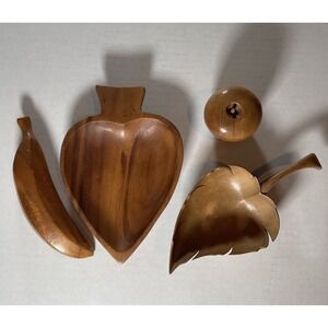 Vtg Monkey‎ Pod Wood Snack Bowls and Fruit Tiki Bar Decor Mid Century Modern